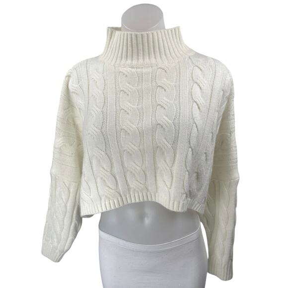 Princess Polly White Cable Knit Long Sleeve Turtleneck Crop Sweater Top Size S/M - Picture 1 of 4